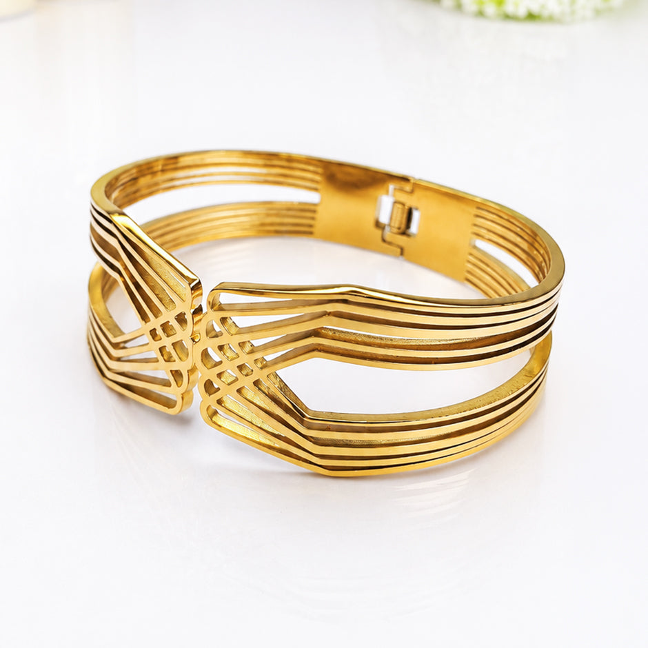 Golden Multi-Line Cuff Bracelet