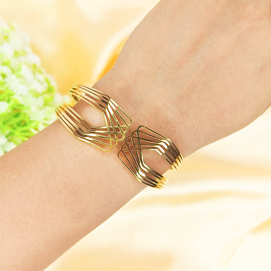Golden Multi-Line Cuff Bracelet