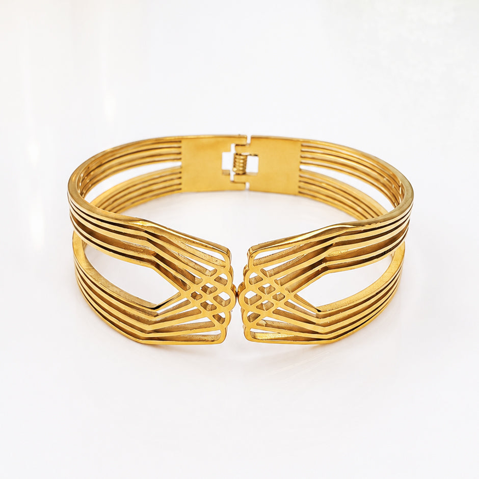 Golden Multi-Line Cuff Bracelet