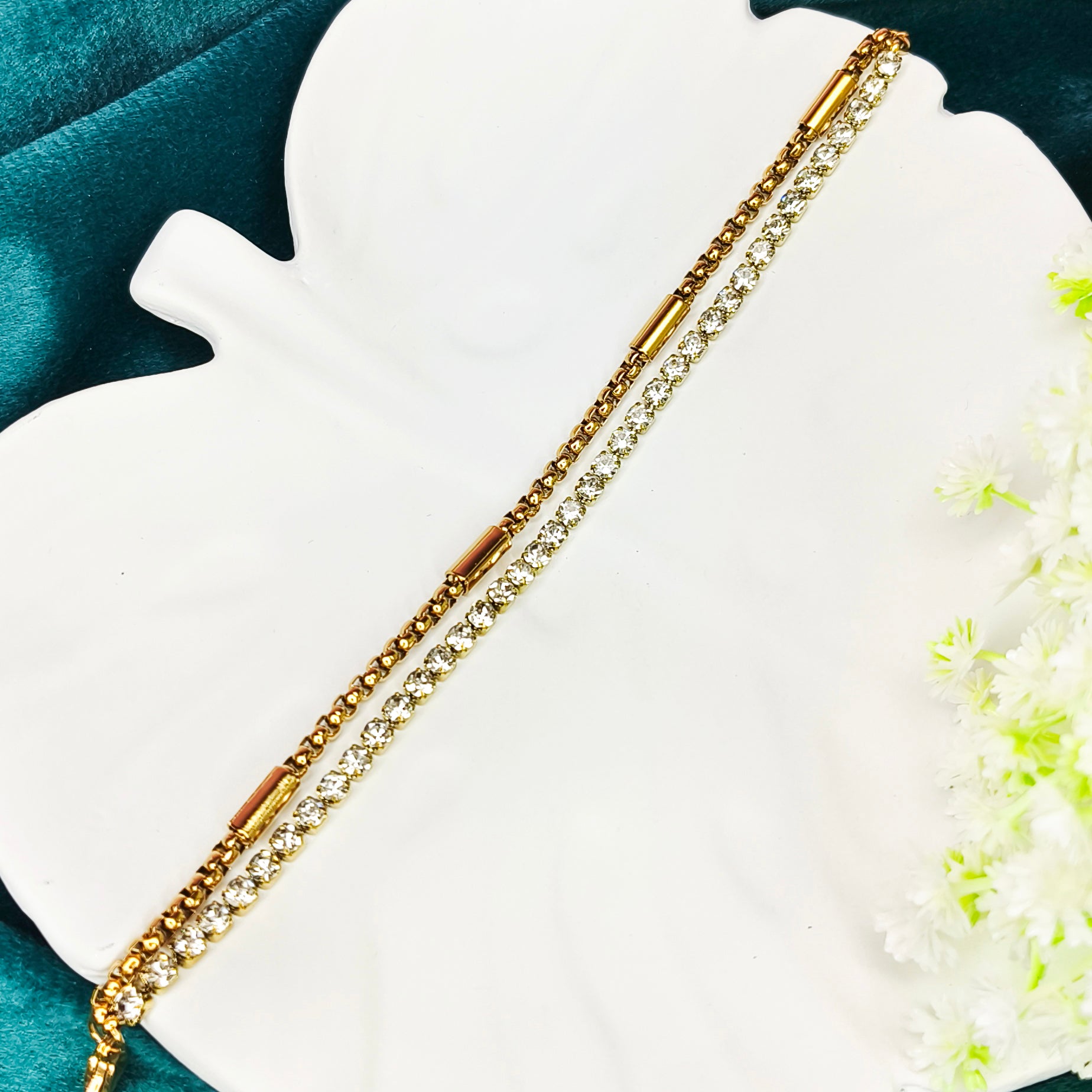 Golden Layered Crystal Chain Bracelet