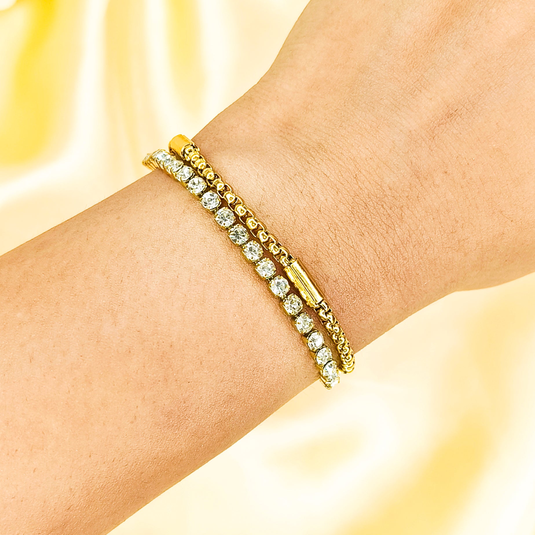 Golden Layered Crystal Chain Bracelet