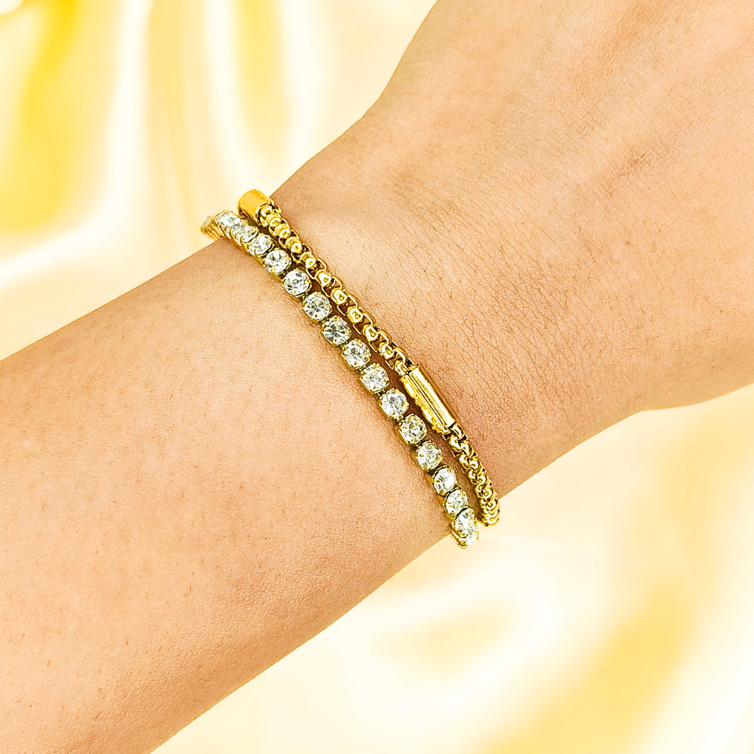 Golden Layered Crystal Chain Bracelet