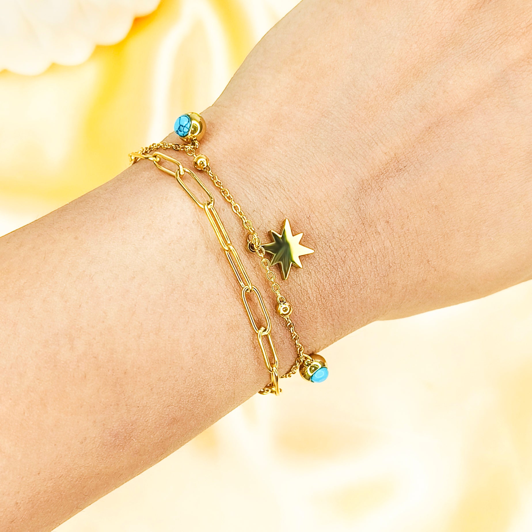Golden Star Charm Layered Chain Bracelet