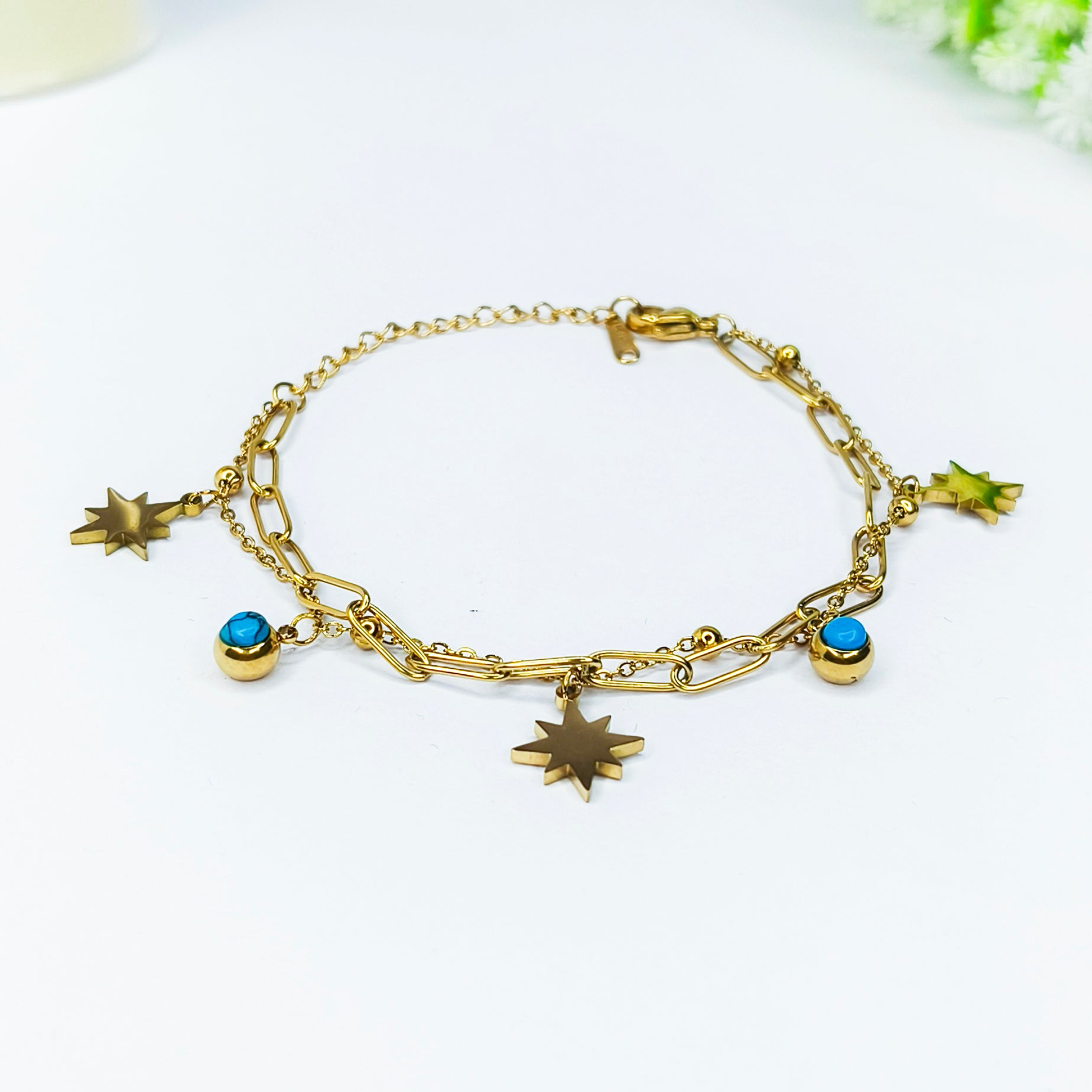 Golden Star Charm Layered Chain Bracelet