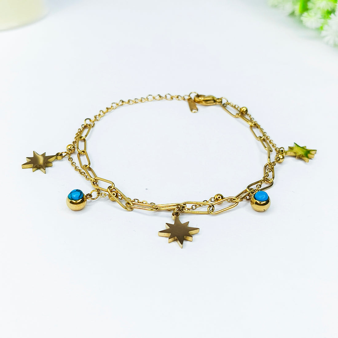 Golden Star Charm Layered Chain Bracelet