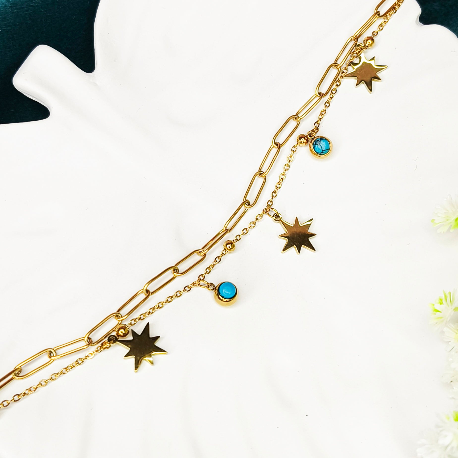 Golden Star Charm Layered Chain Bracelet
