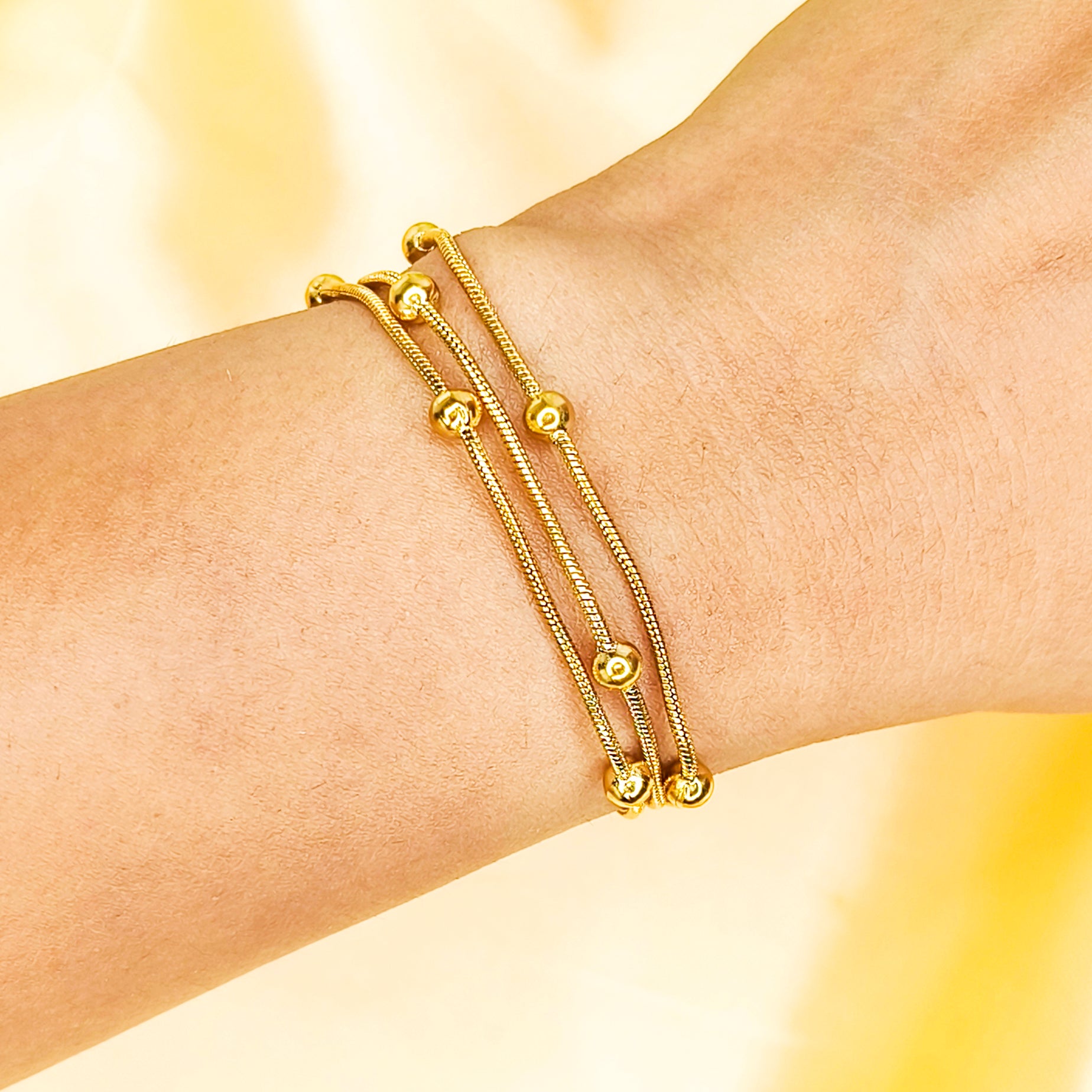 Golden Bead Layered Chain Bracelet