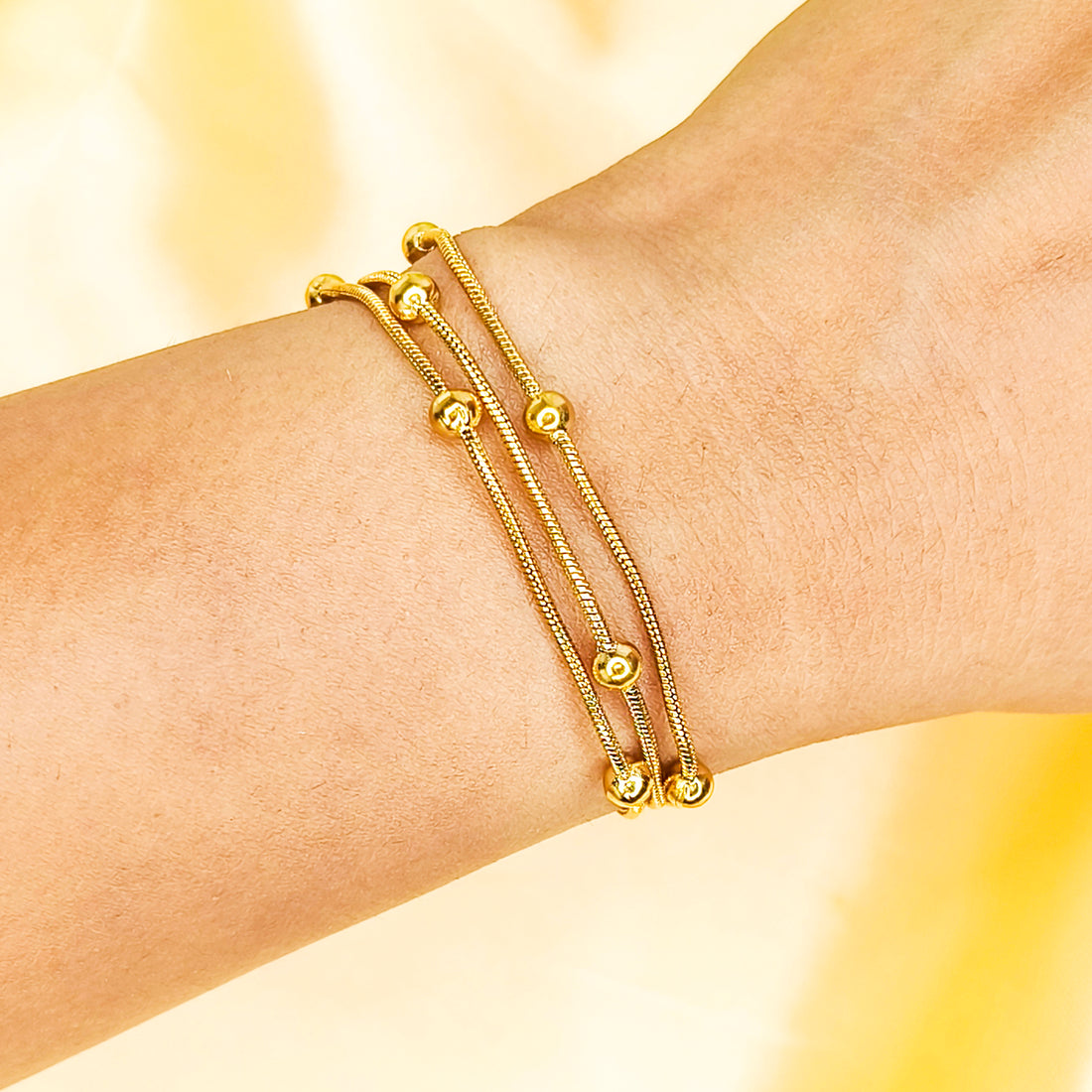 Golden Bead Layered Chain Bracelet