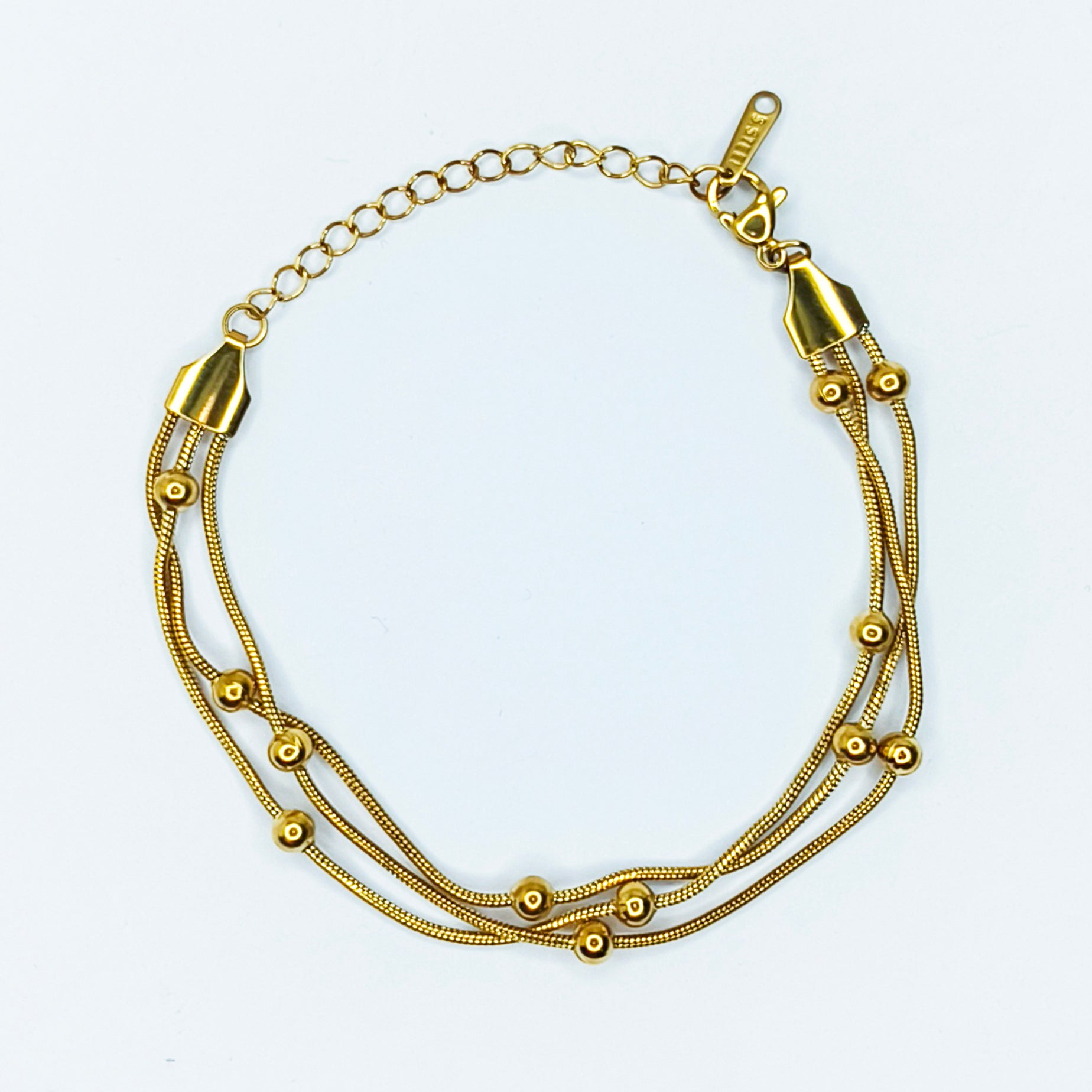 Golden Bead Layered Chain Bracelet