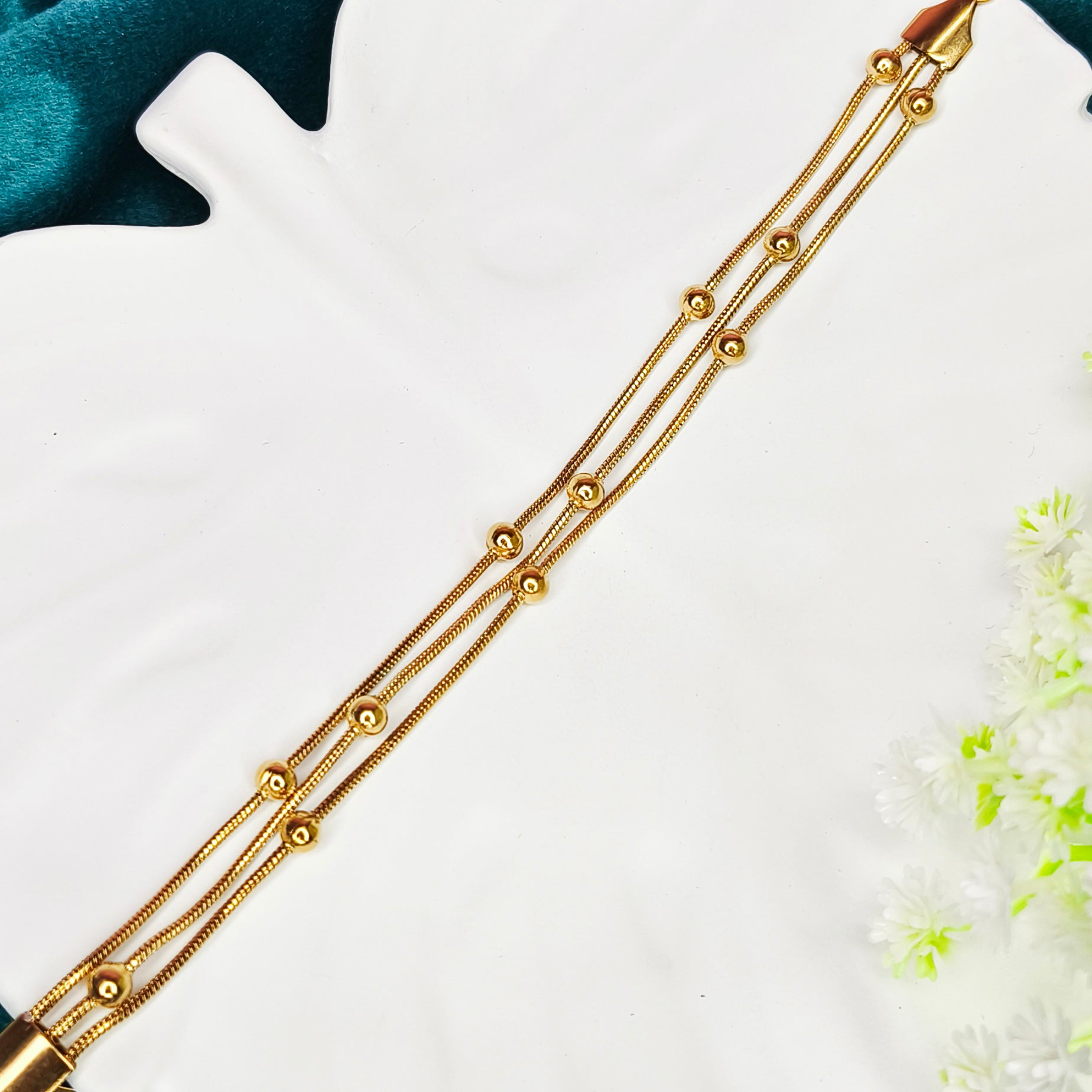 Golden Bead Layered Chain Bracelet