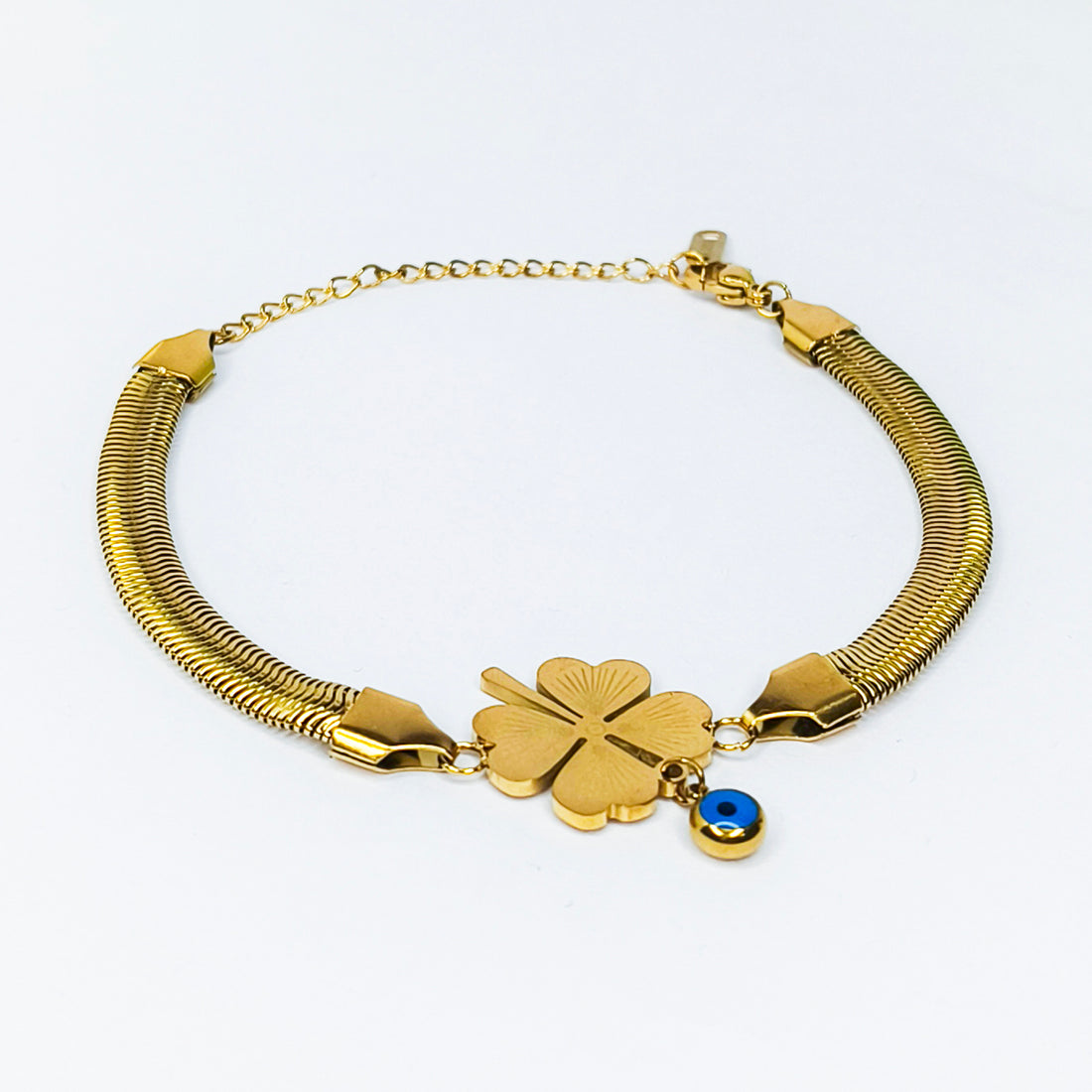 Clover Evil Eye Snake Chain Bracelet