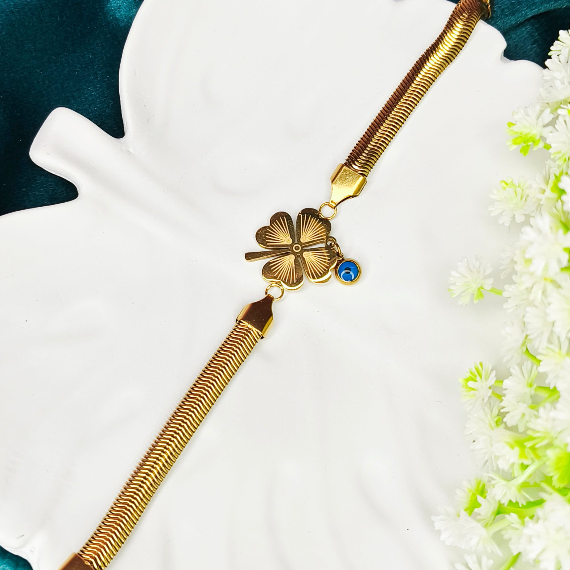 Clover Evil Eye Snake Chain Bracelet