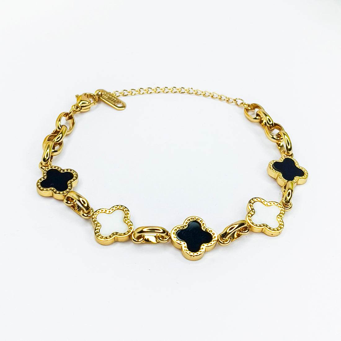 Black & White Clover Link Chain Bracelet