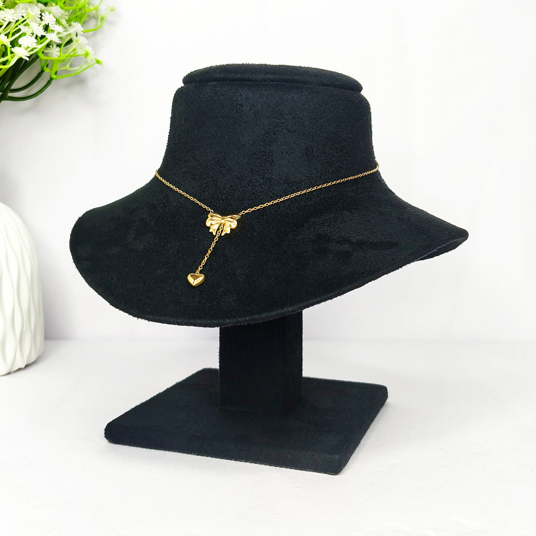Bow Heart Drop Necklace