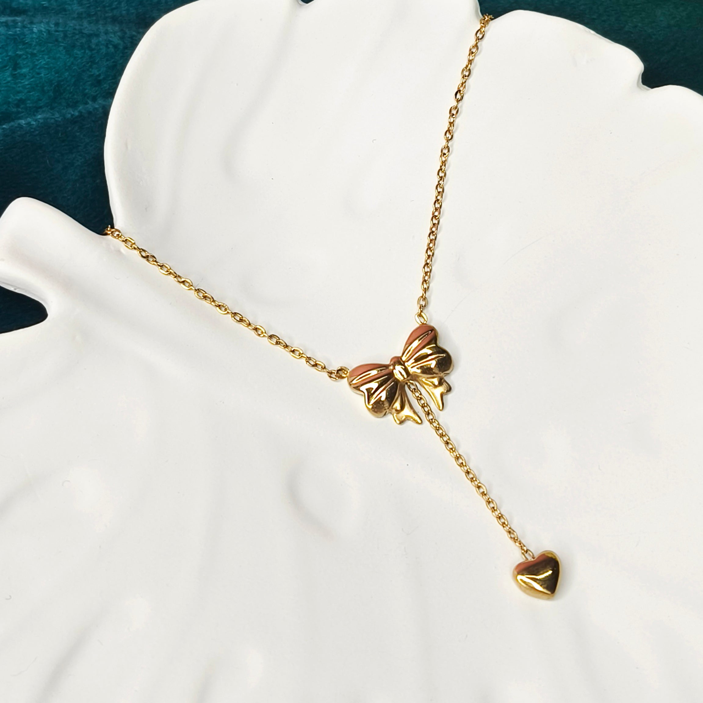 Bow Heart Drop Necklace