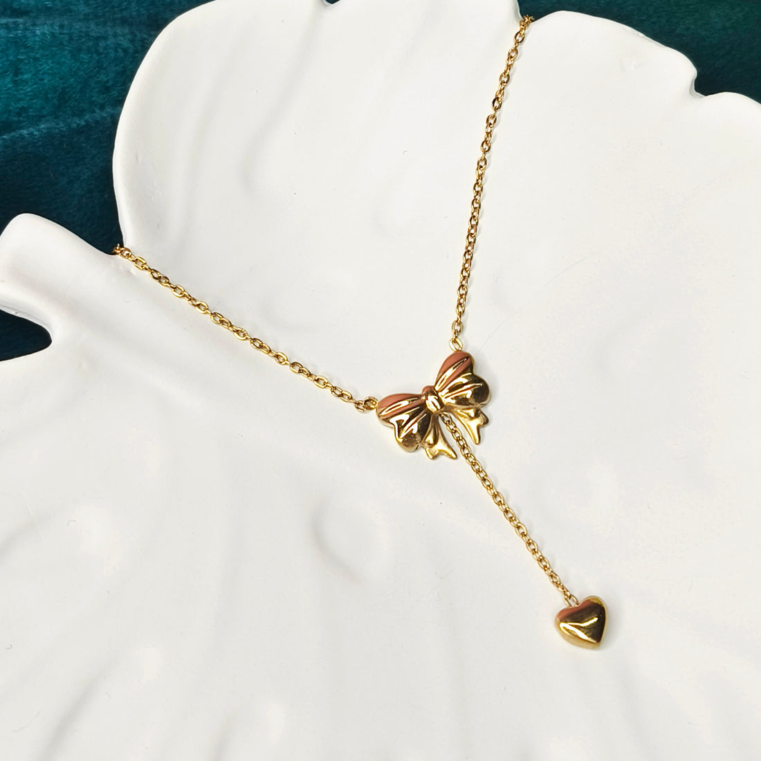 Bow Heart Drop Necklace