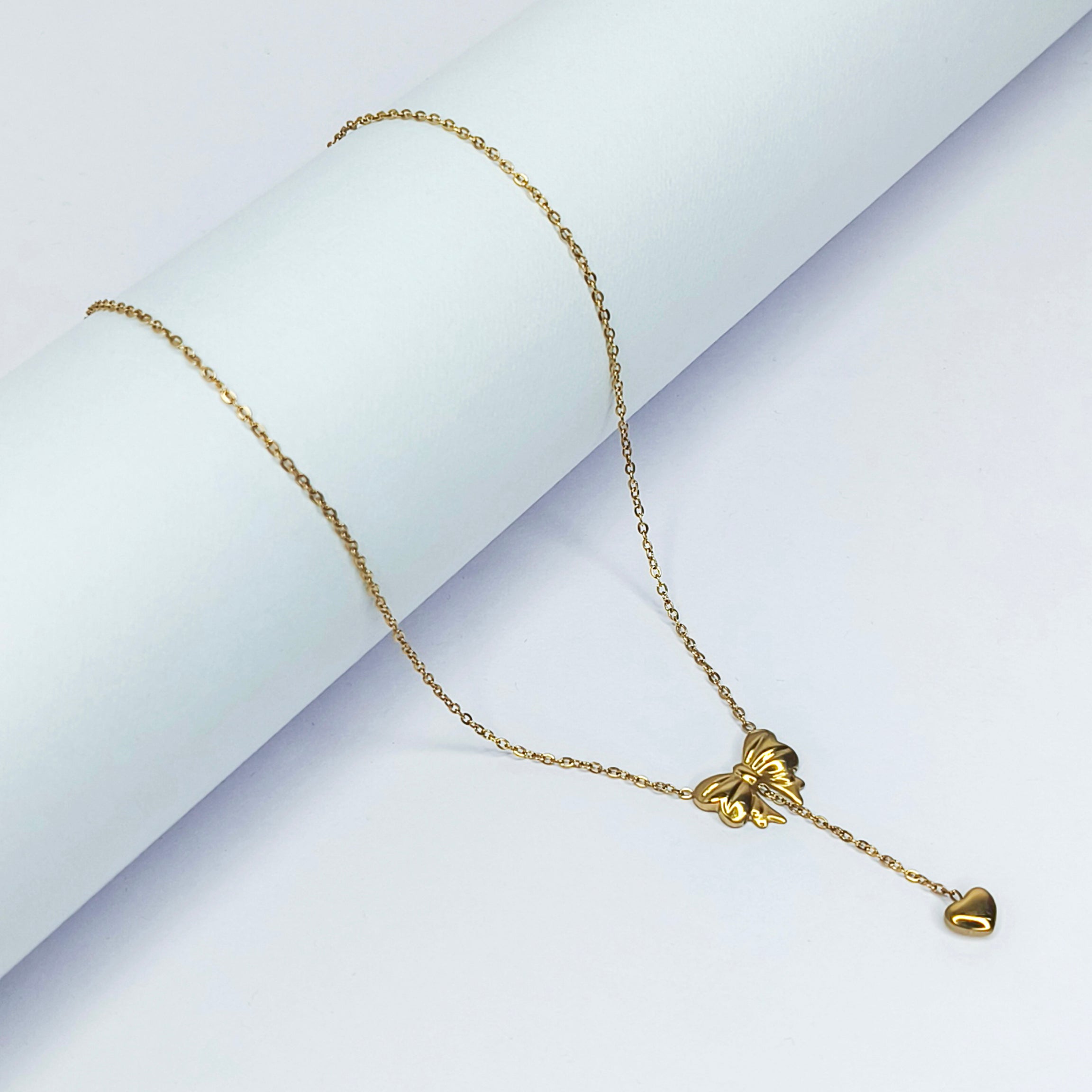 Bow Heart Drop Necklace