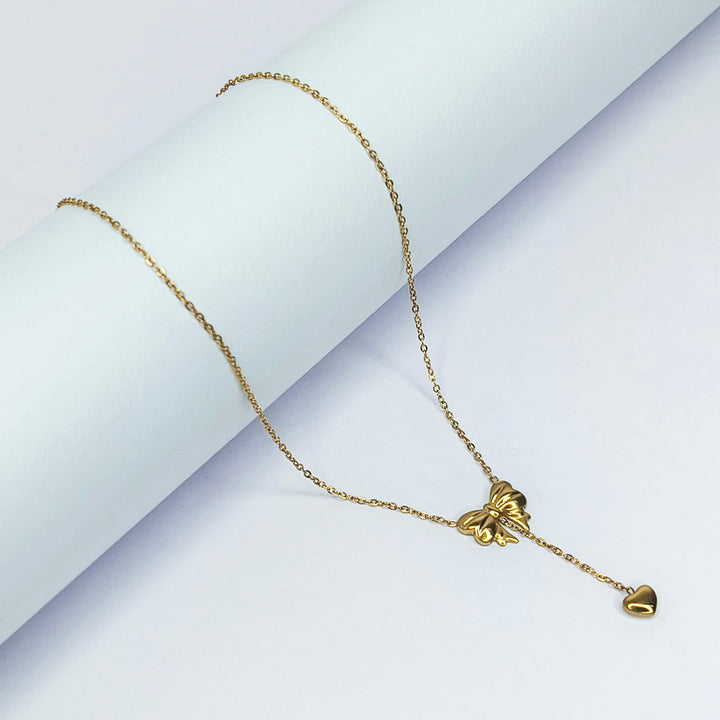 Bow Heart Drop Necklace