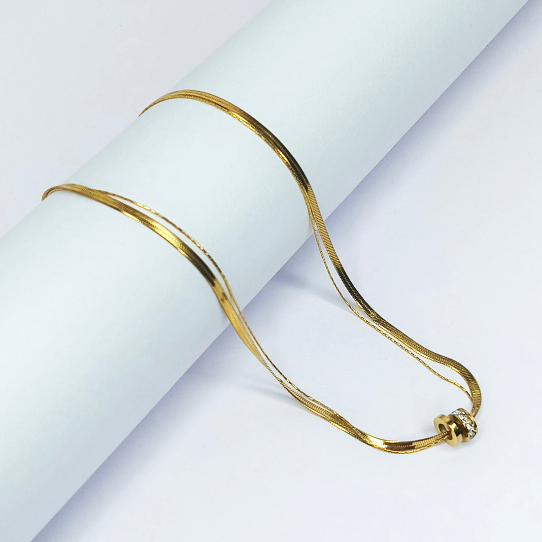 Crystal Interlocking Ring Double Layer Necklace
