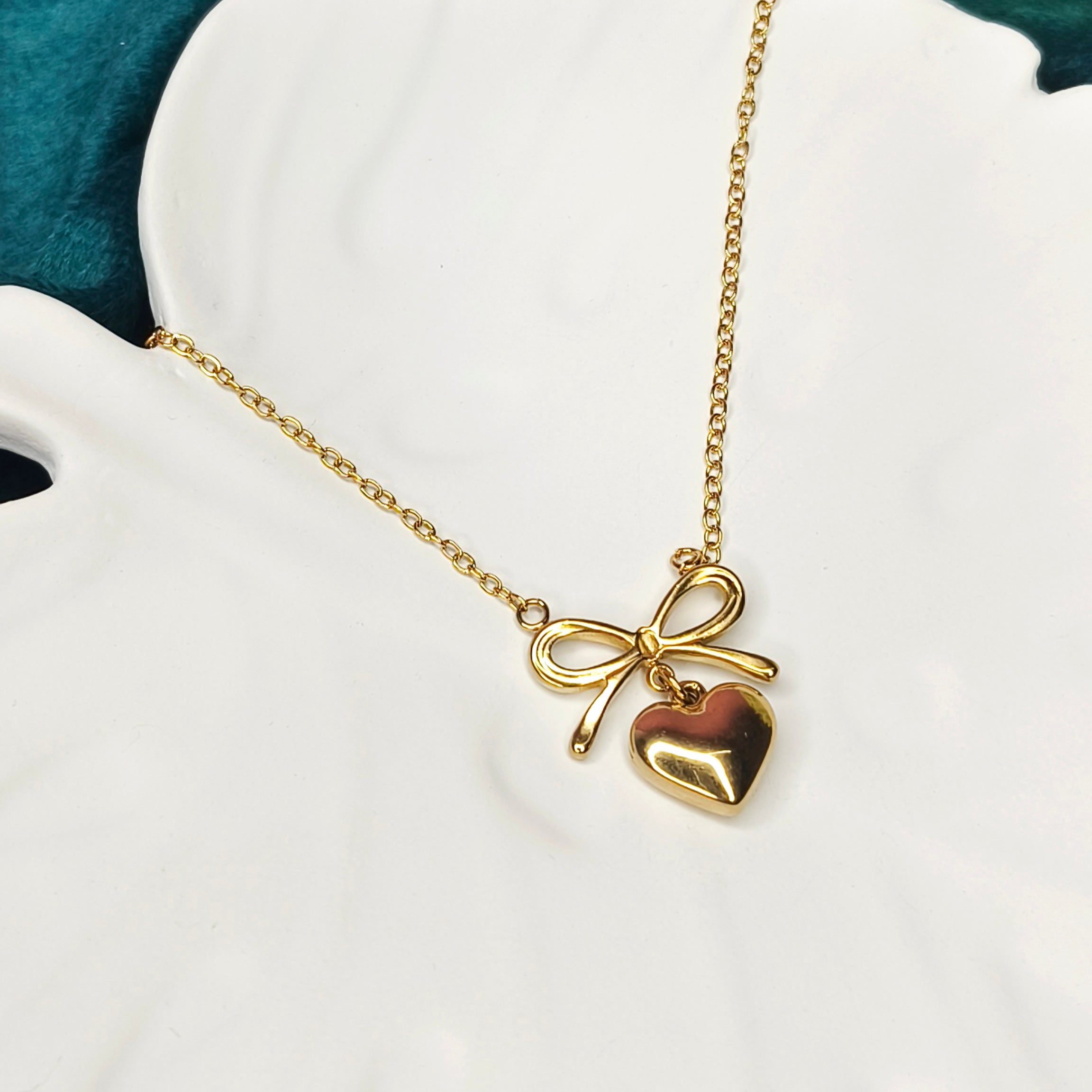 Golden Bow Heart Necklace