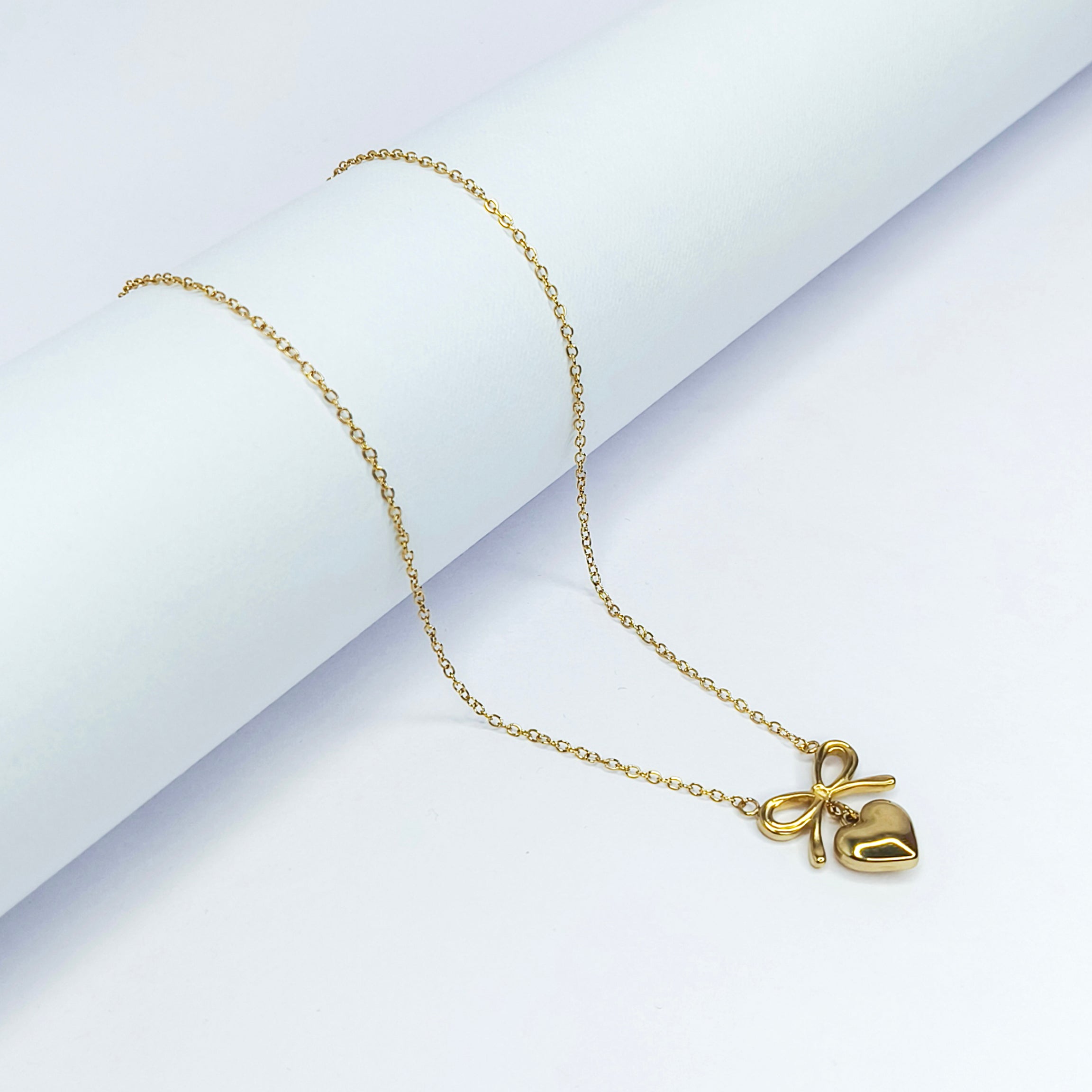 Golden Bow Heart Necklace