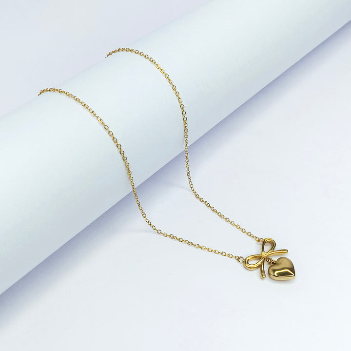 Golden Bow Heart Necklace