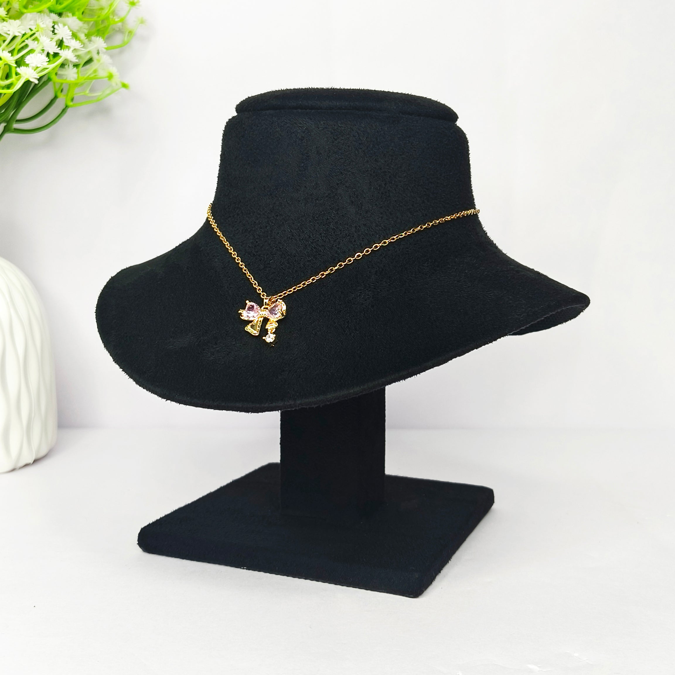 Rosy Bow Charm Necklace