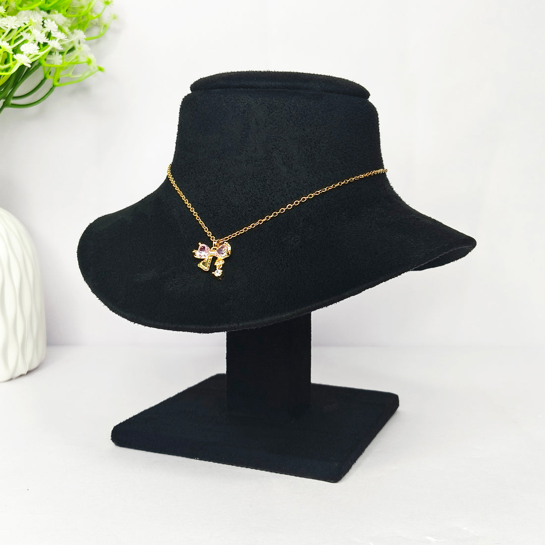 Rosy Bow Charm Necklace