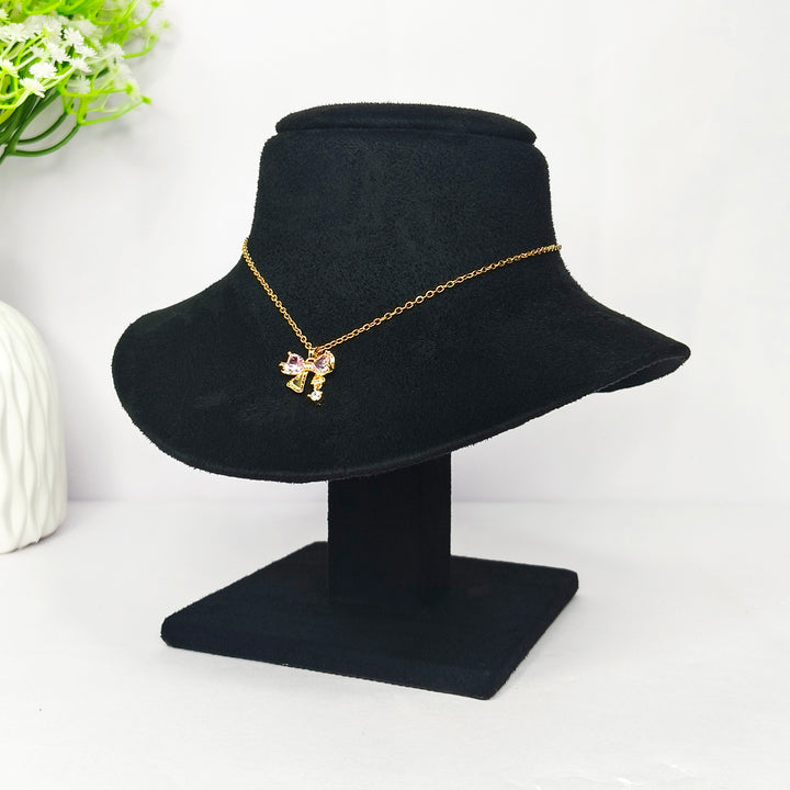Rosy Bow Charm Necklace