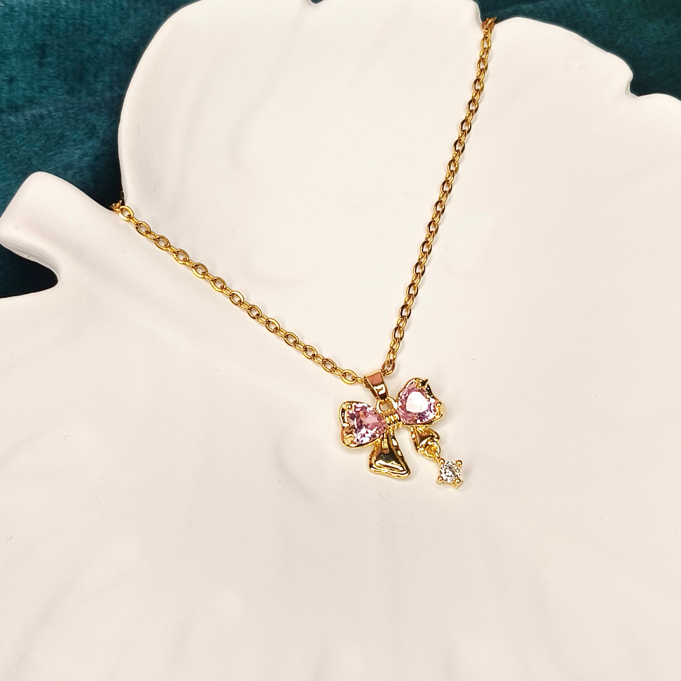 Rosy Bow Charm Necklace
