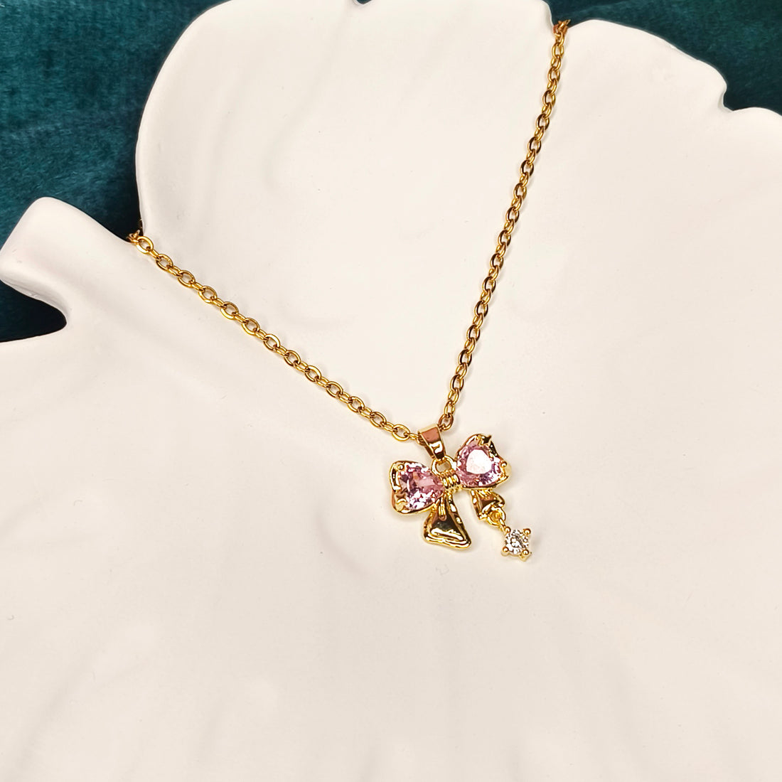 Rosy Bow Charm Necklace