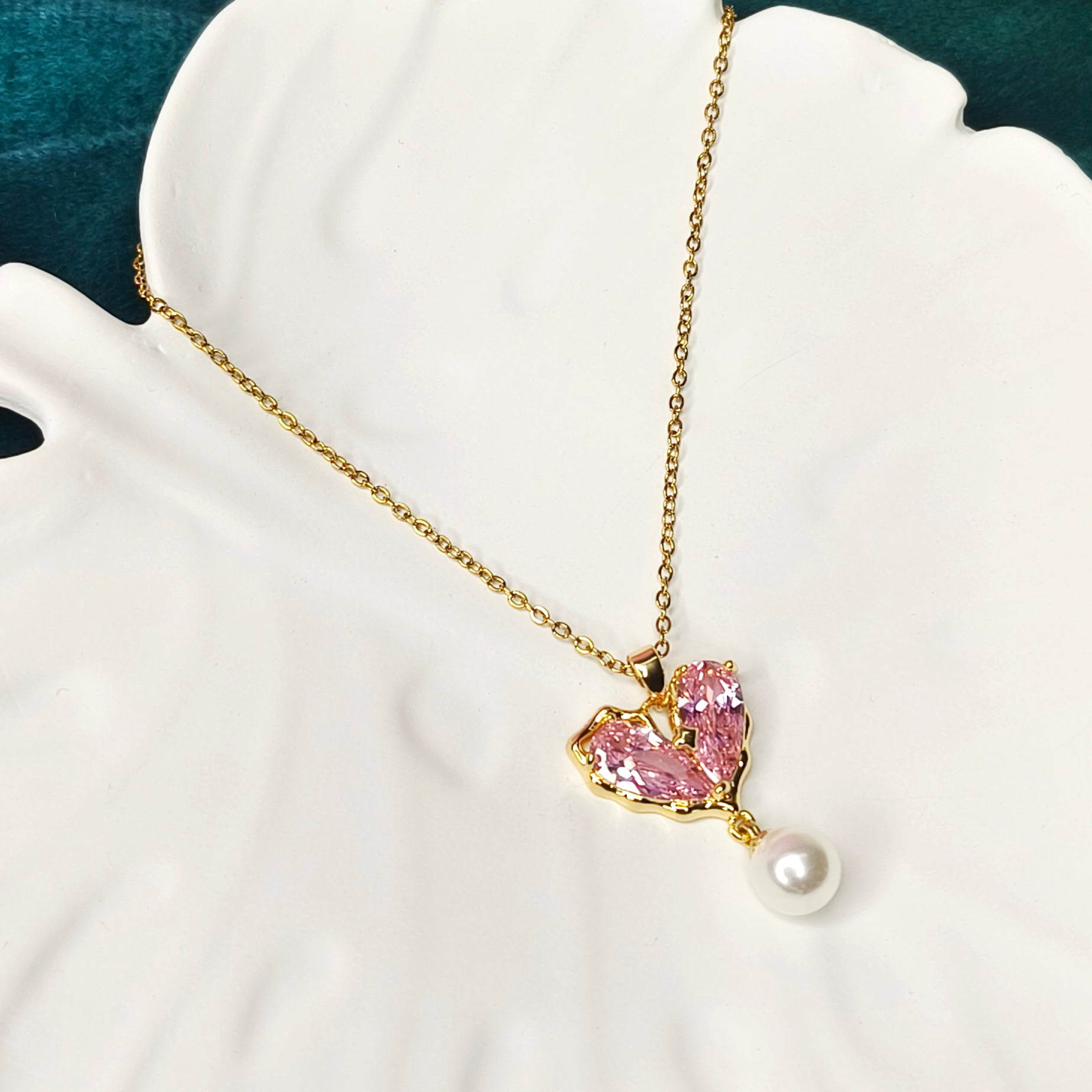 Pink Butterfly Pearl Charm Necklace