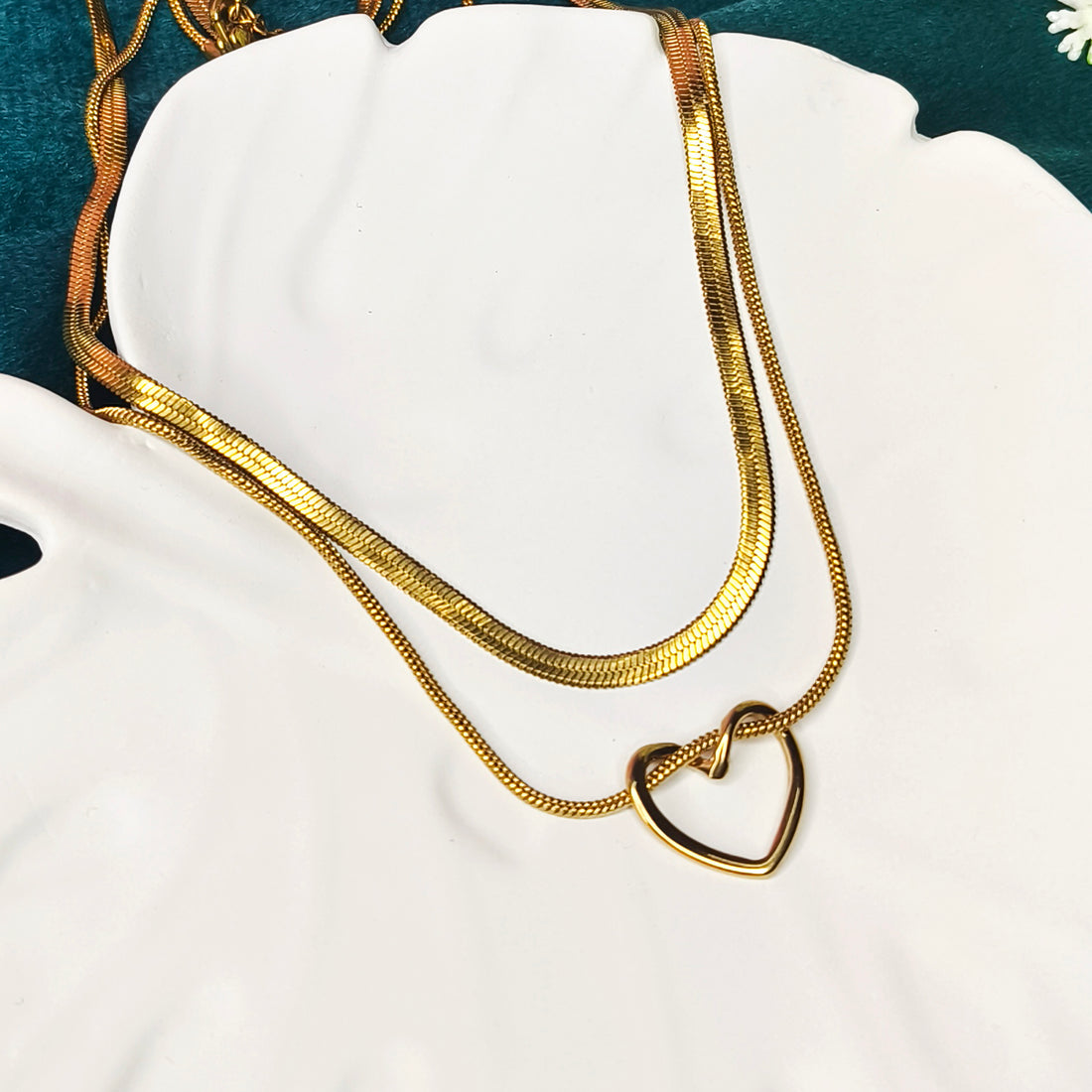 Golden Heartline Layered Necklace