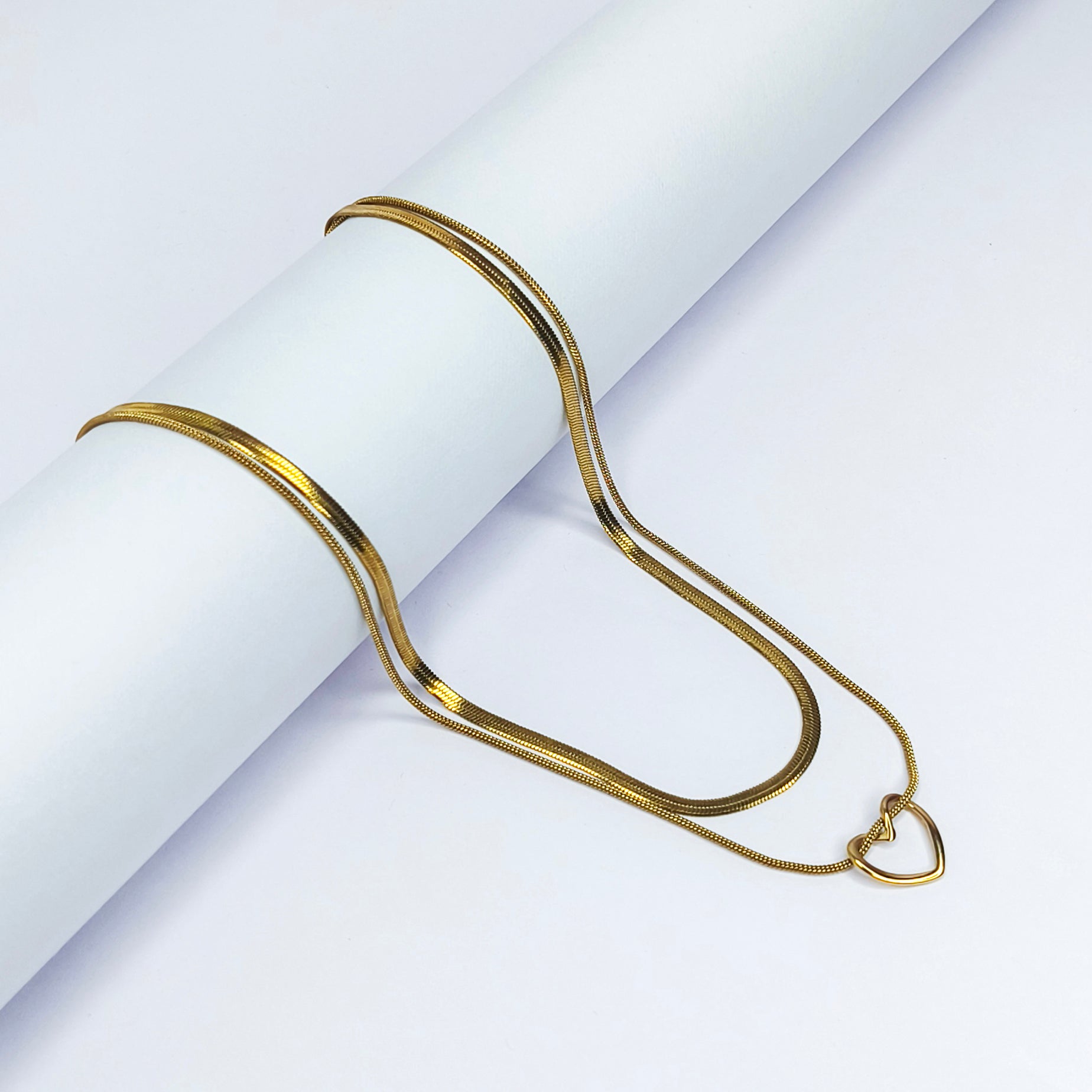 Golden Heartline Layered Necklace