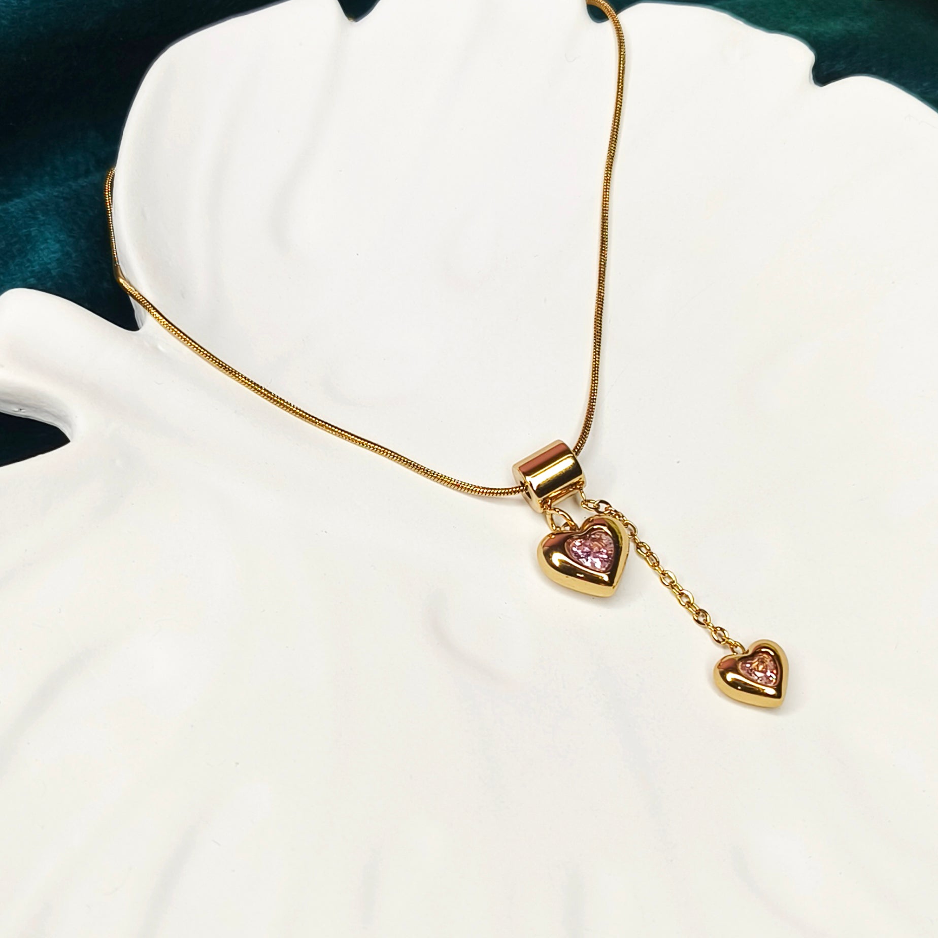 Rosy Heart Drop Necklace