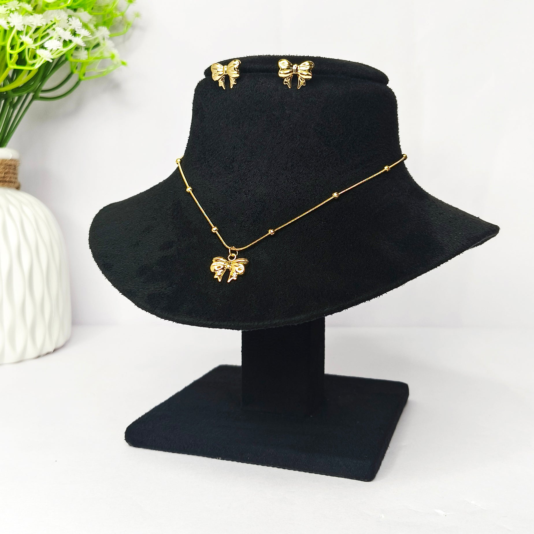 Golden Bow Butterfly Necklace Set