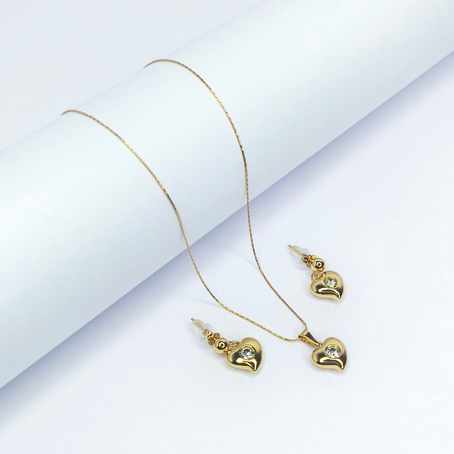 Golden Heartline Crystal Necklace Set