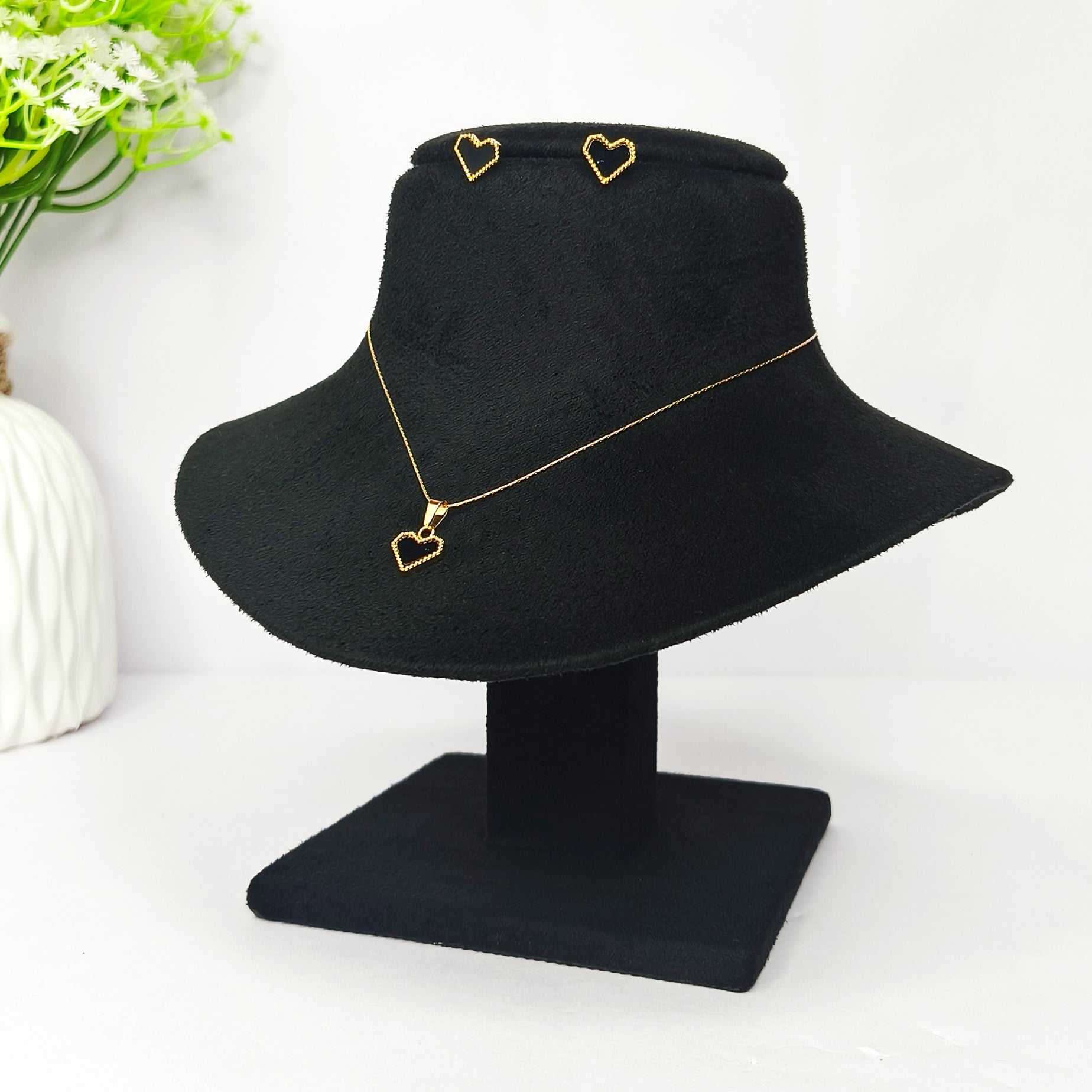 Black Open Heart Necklace Set