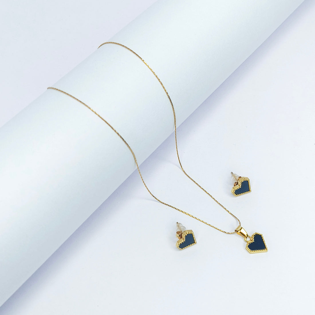 Black Open Heart Necklace Set