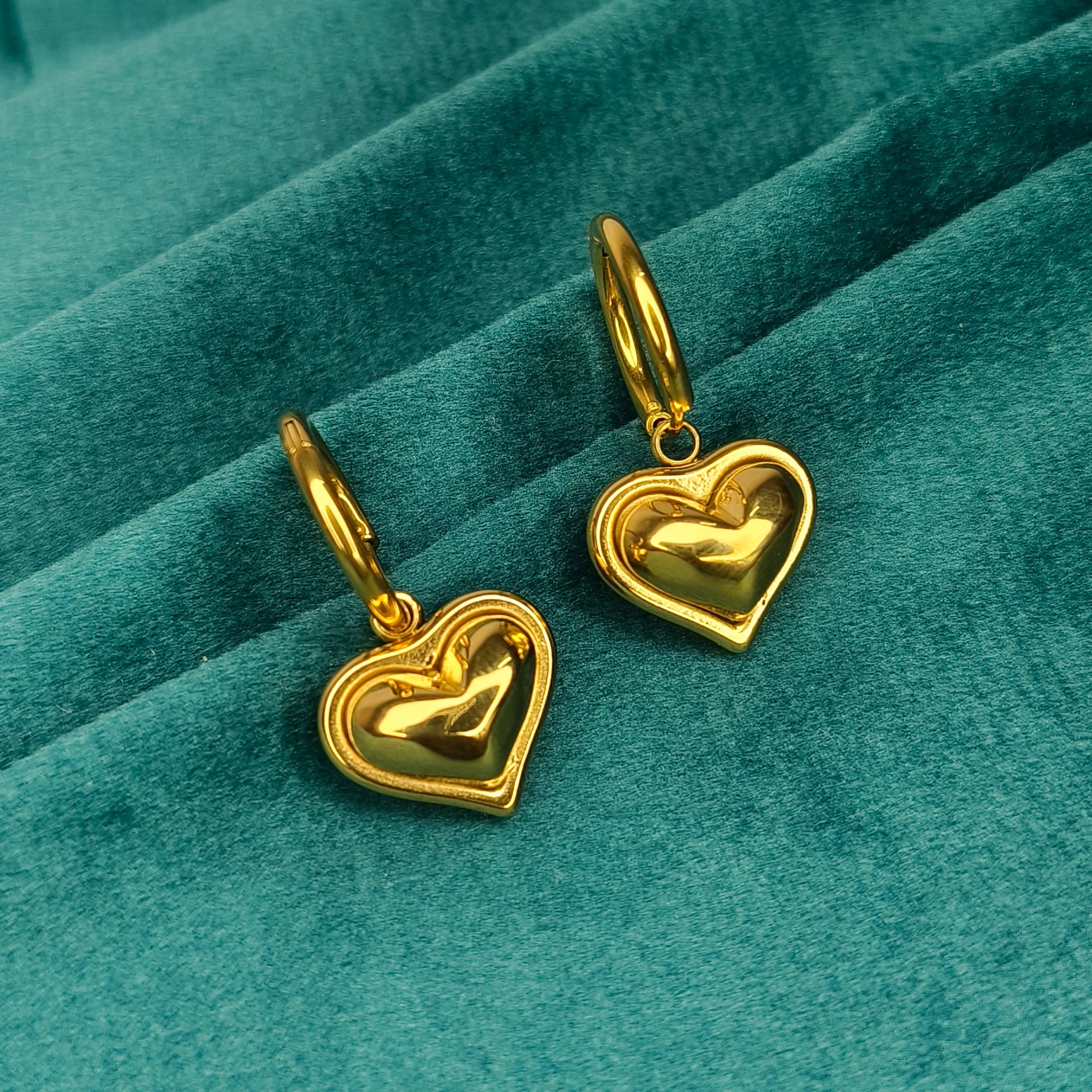 Golden Heart Charm Hoop Earrings