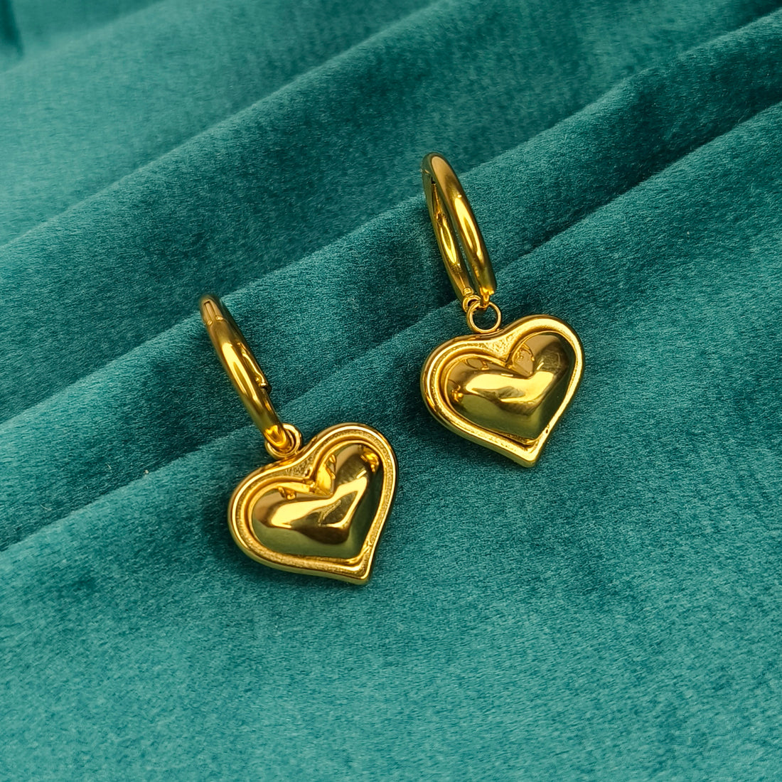 Golden Heart Charm Hoop Earrings