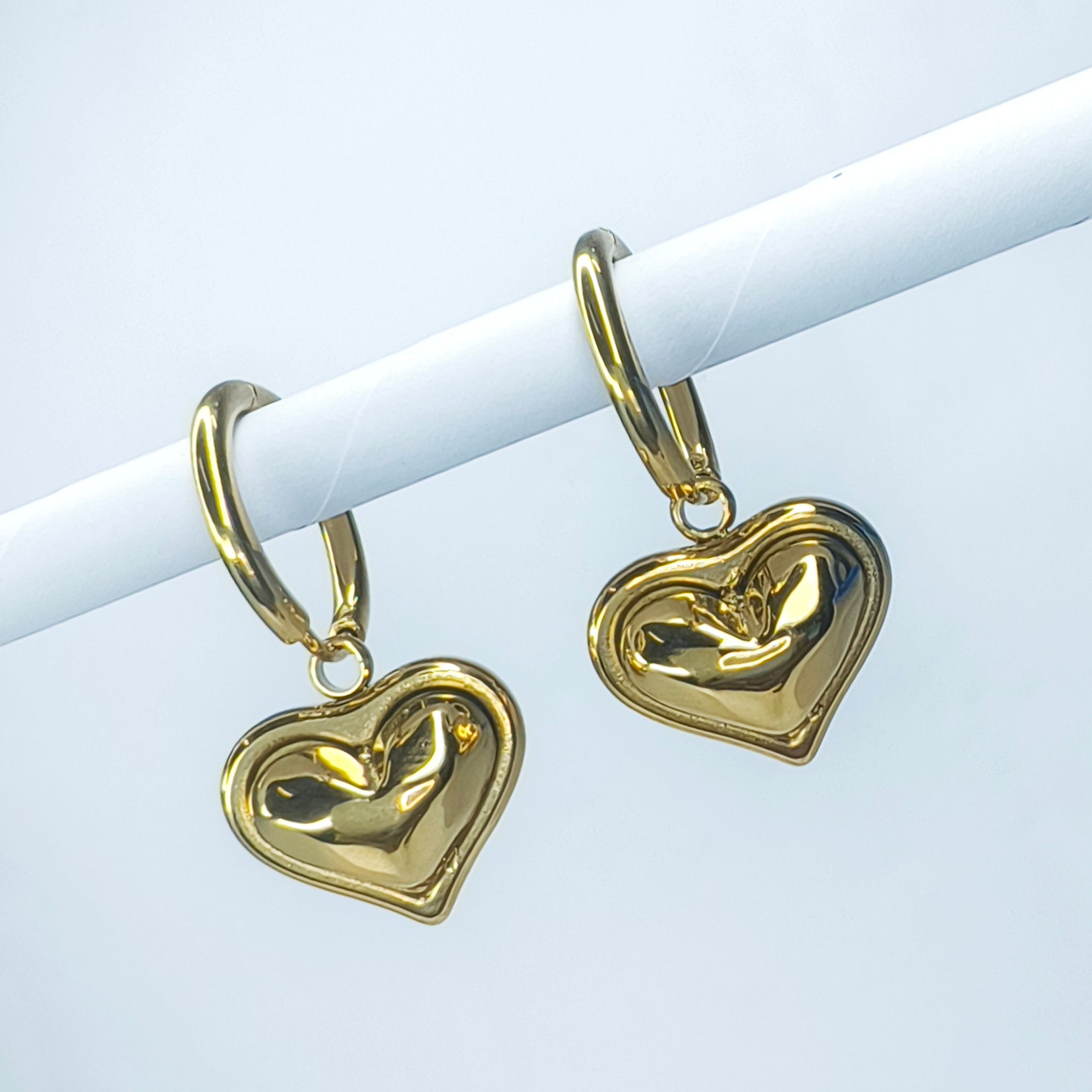 Golden Heart Charm Hoop Earrings
