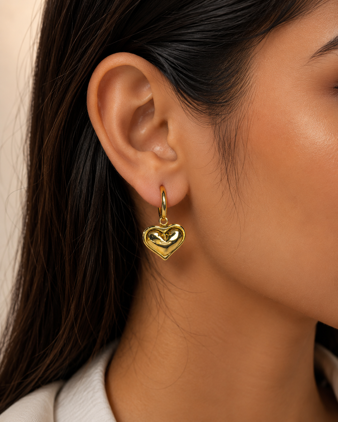 Golden Heart Charm Hoop Earrings