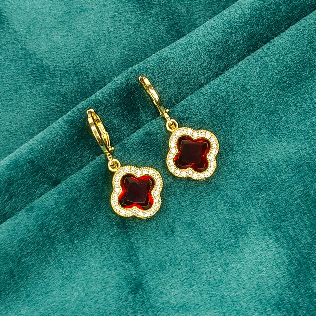 Ruby Clover Huggie Earrings