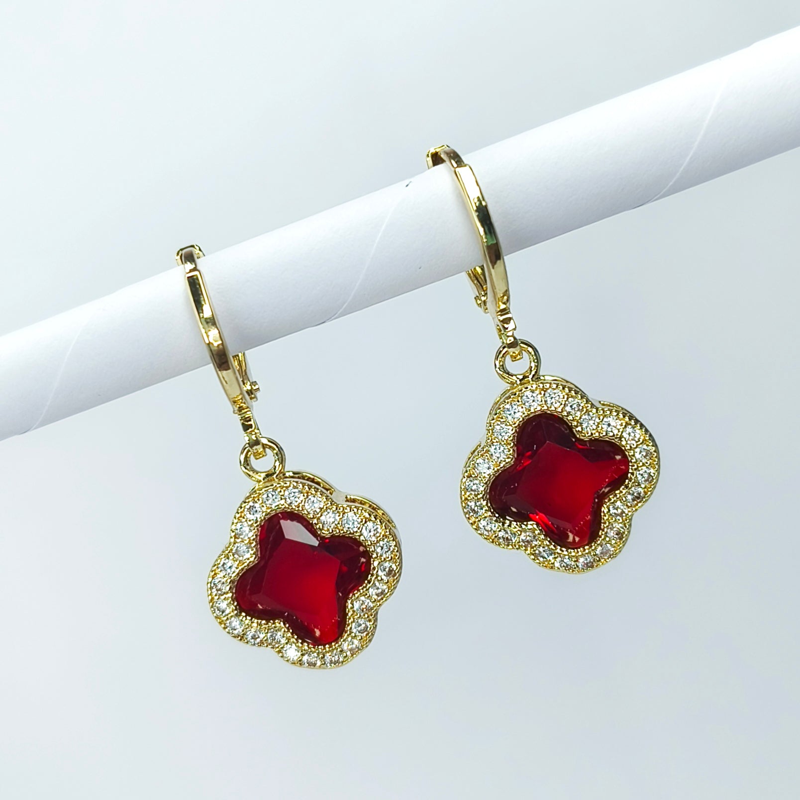 Ruby Clover Huggie Earrings