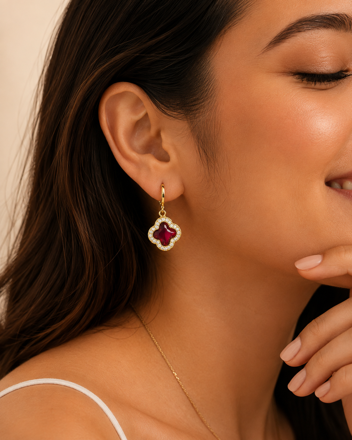 Ruby Clover Huggie Earrings