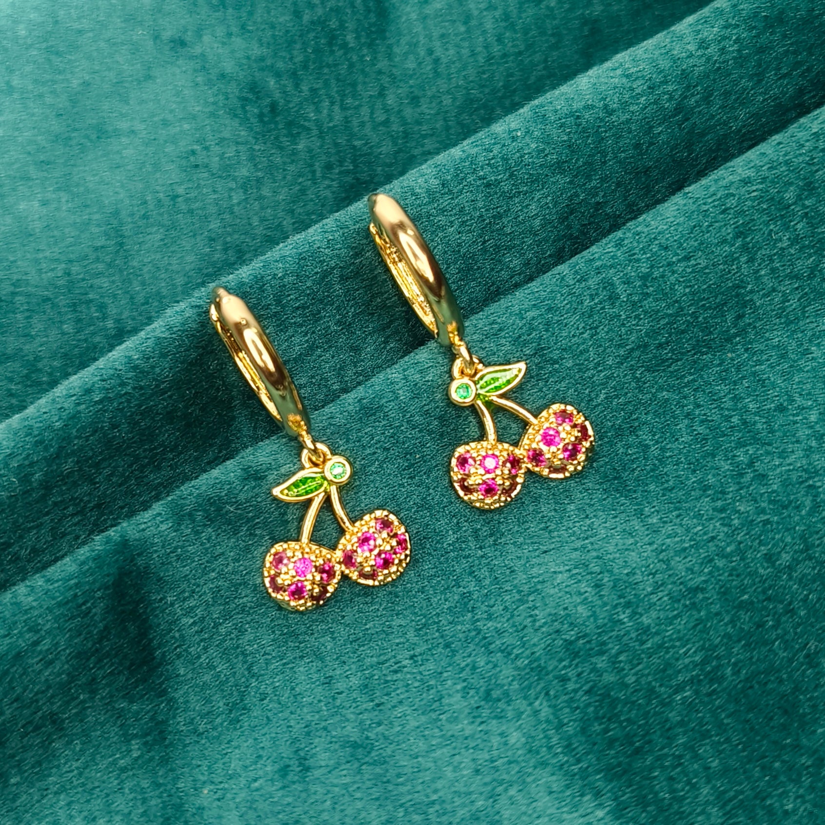 Pink Cherry Charm Hoop Earrings