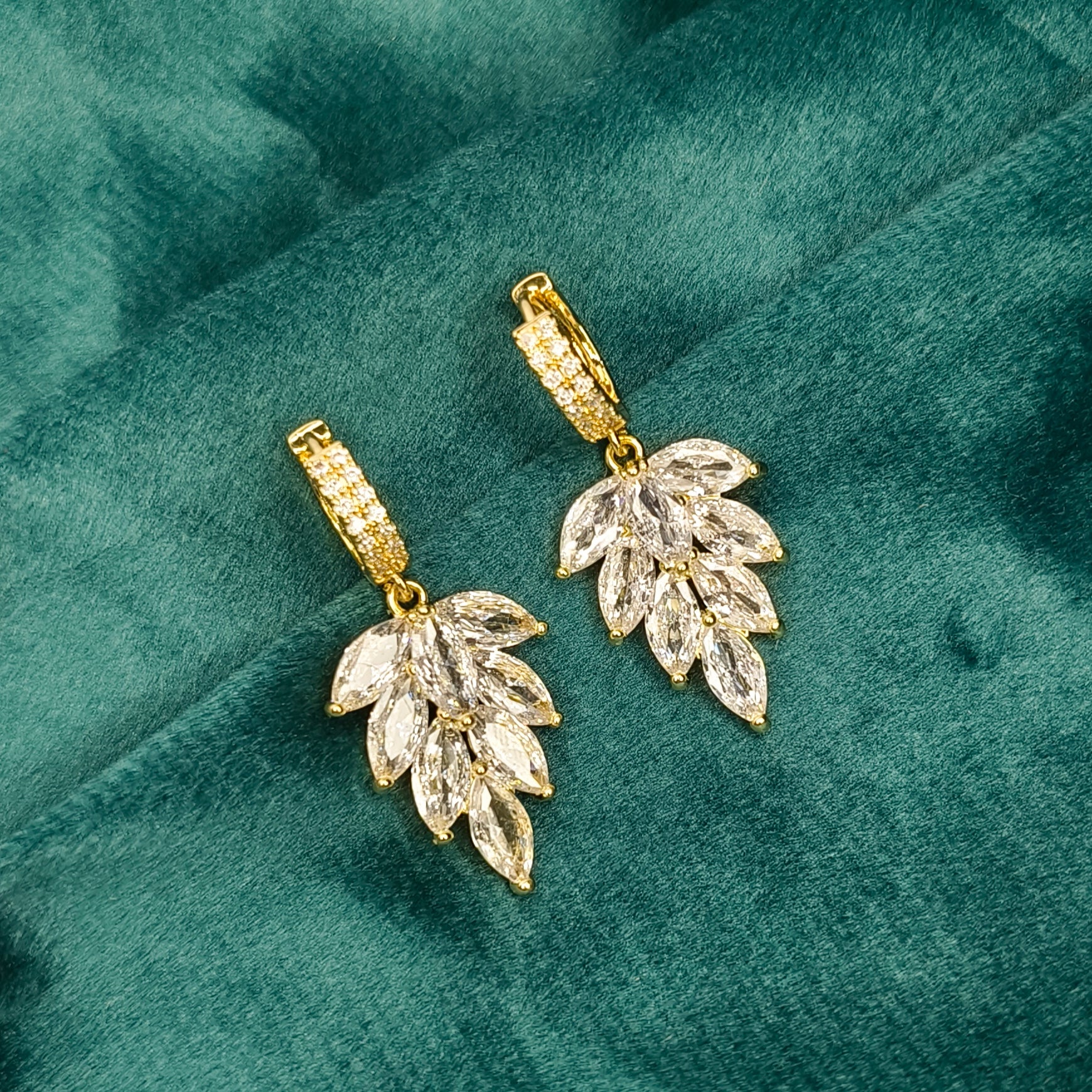 Diamond Leaf Drop Huggie Earrings
