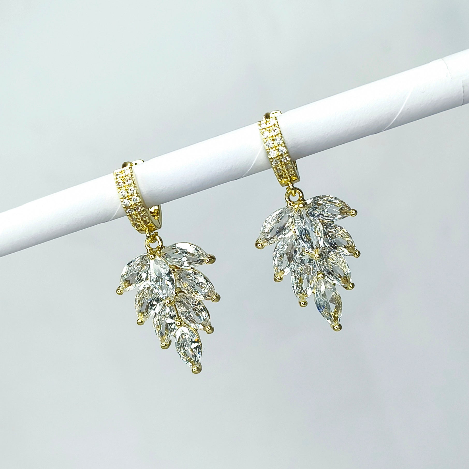 Diamond Leaf Drop Huggie Earrings
