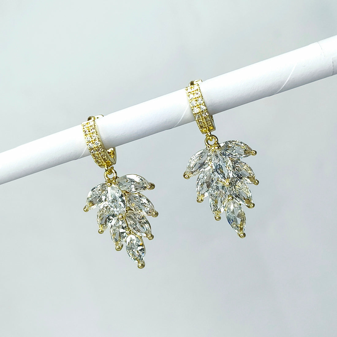 Diamond Leaf Drop Huggie Earrings